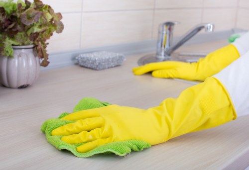 Technician using deep cleaning equipment for office carpets in Vauxhall